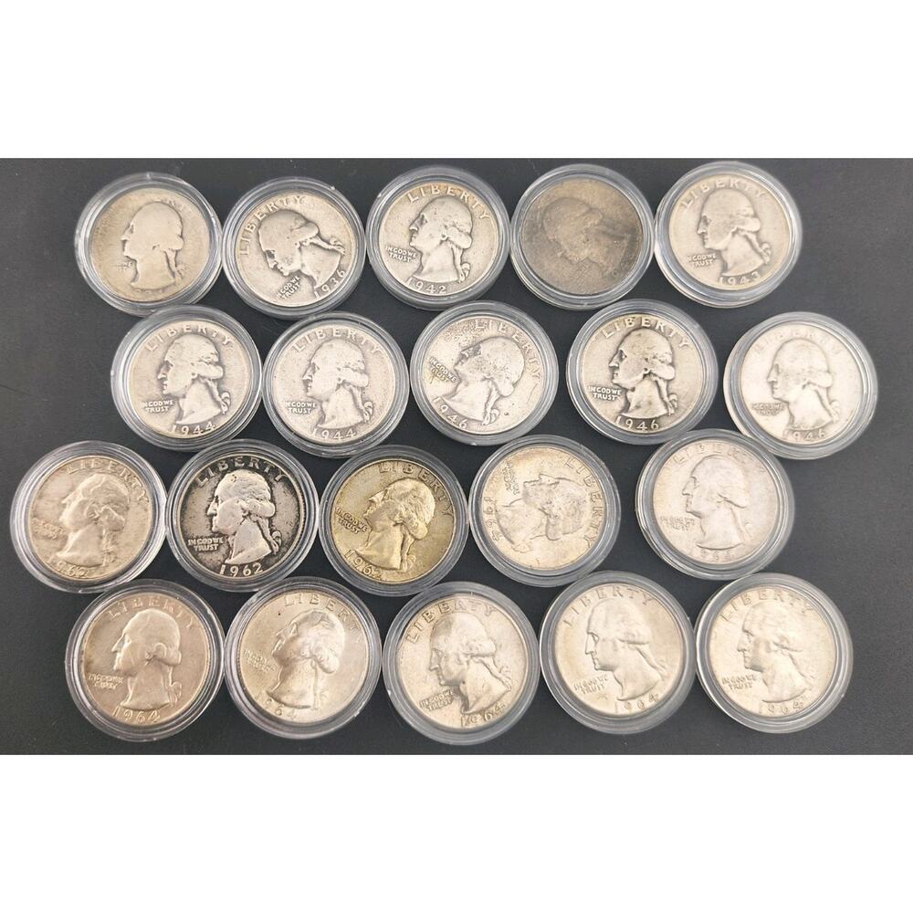 $5 FV US 90% Silver Washington Quarters Roll Lot (20 Coins) 1934-1964 Old Dates
